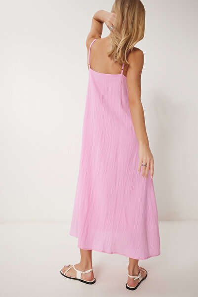 Happiness İstanbul Női rózsaszín texturált, drapériás szőtt ruha RG00049