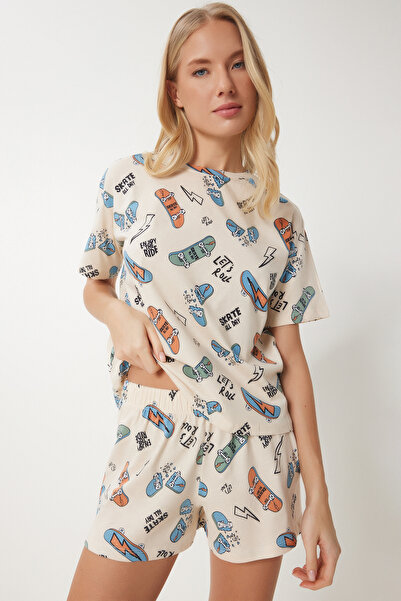 Happiness İstanbul Women's Patterned Shorts Pajama Set Xe00002