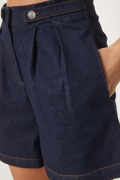 Happiness İstanbul Kadın Koyu Mavi Yüksek Bel Denim Şort NS00413