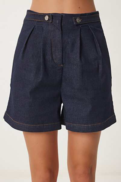 Happiness İstanbul Kadın Koyu Mavi Yüksek Bel Denim Şort NS00413