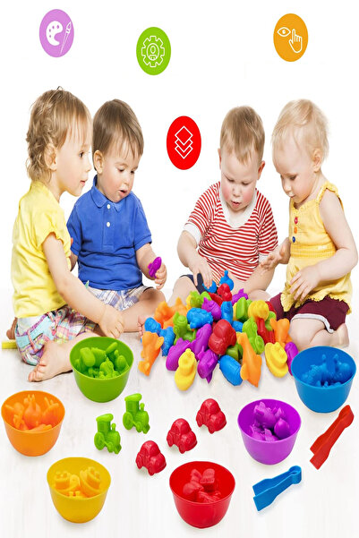 Hyd Sevimli Hayvanlar Aktarım Seti Montessori ince Motor Beceri Renkleri Ayır...