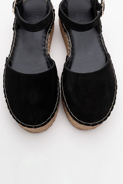 LuviShoes Dámské sandály VİBA Černé semišové dámské sandály na klínové podrážce z pravé kůže