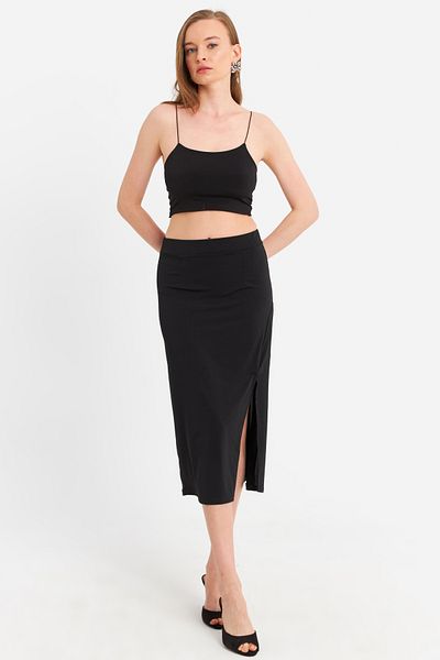 Cool & Sexy Women's Black Rope Strap Crop Skirt Suit Mrs10004-1