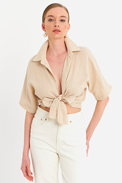 Cool & Sexy Λινάρι μπλούζα με βανίλια BTH16 - Γυναικεία μπλούζα με κολώνα βανίλια