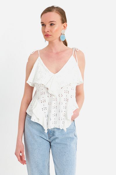 Cool & Sexy Women's Ecru Brode Blouse (Se14)