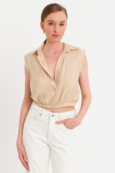 Cool & Sexy Vanilla Stonedetailed Detailed Crop Top Sun200