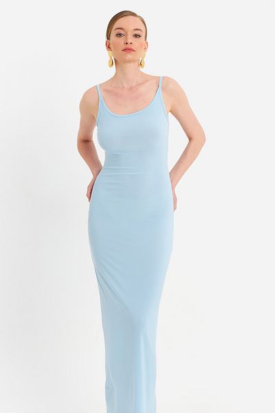 Cool & Sexy Μπλε Maxi Γυναικείο Φόρεμα - Ρυθμιζόμενο λουράκι MEN2004