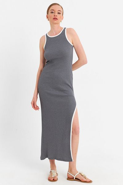 Cool & Sexy Γυναικείο μάξι φόρεμα με γκρι αντίθεση OR2087