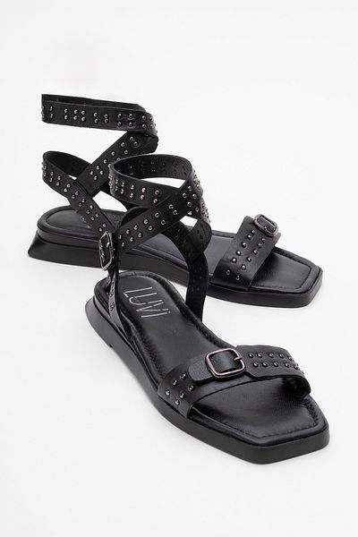 LuviShoes CARRIL Sandale Trock de damă din piele naturală neagră