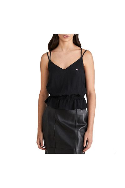 Tommy Jeans TANK FELSŐ, NŐI, V-NYAKÚ, EGYSZÍNŰ, HÍMZETT LOGO