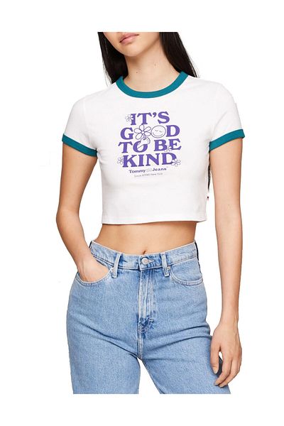 Tommy Jeans T-Shirt, for Women, Round Neck, Short Drop, Short Sleeves, Multicolor, with Logo