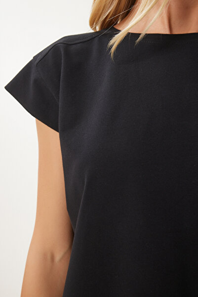 Happiness İstanbul Tricou negru de bază tricotat pentru femei HW00017