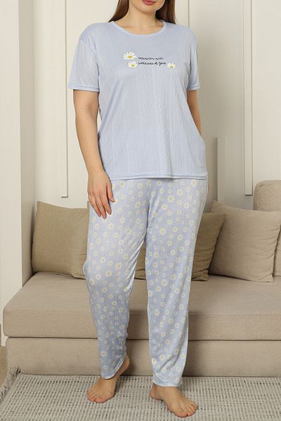 Edit by Trendyol Lilac Daisy Patterned Knitted Large Size Pajama Set Tedss25Ai00003