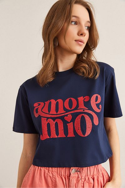 Olalook Μπλουζάκι με εμπριμέ μπλουζάκι Navy Blue Amore TSH- 19000858