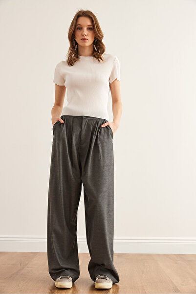 Olalook Kadın Füme 3 Pileli Bol Paça Poliviskon Pantolon PNT-19000322