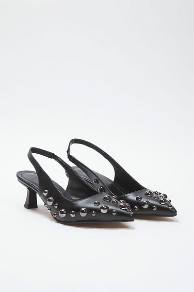 TRENDYOL SHOES Black Trok Stone Women's Kitten Heels Shoes Takss25To00088