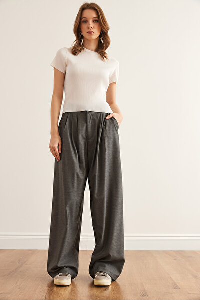 Olalook Kadın Füme 3 Pileli Bol Paça Poliviskon Pantolon PNT-19000322