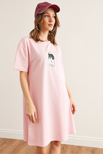 Olalook Γυναικείο φόρεμα τουνίκ με στάμπα Candy Pink Teddy Bear ELB- 19002352