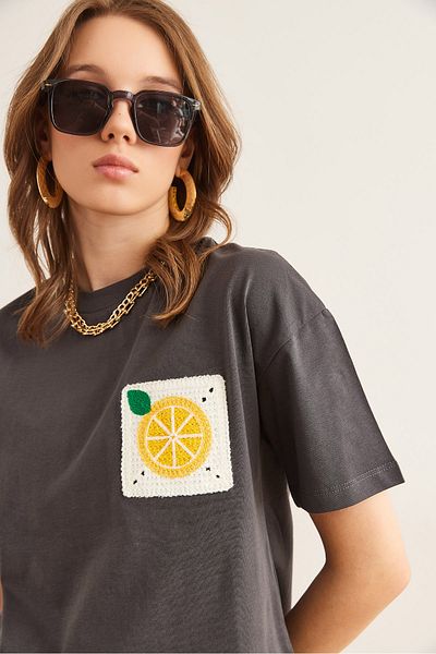 Olalook Γυναικείο Smoked Pocket Λεπτομερές Crop Βαμβακερό T-Shirt TSH- 19000857