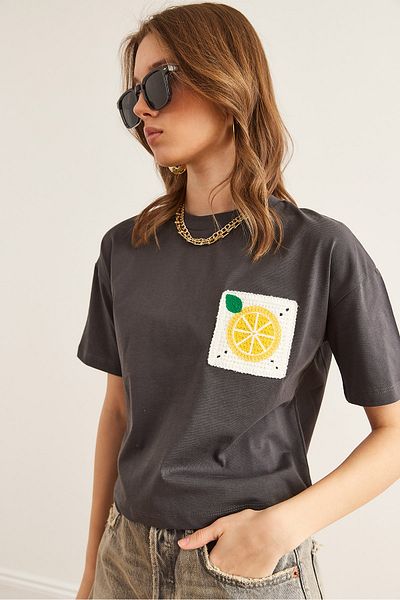 Olalook Γυναικείο Smoked Pocket Λεπτομερές Crop Βαμβακερό T-Shirt TSH- 19000857