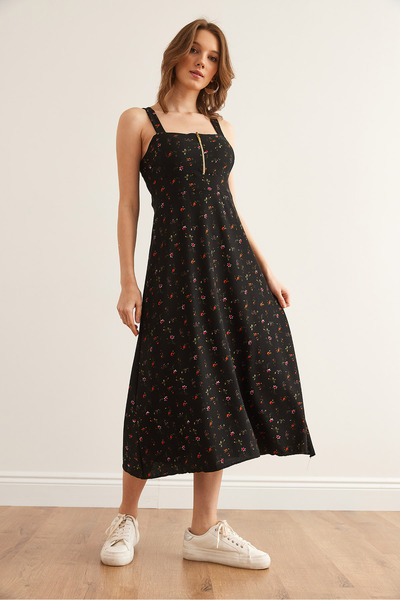 Olalook Dámské černé oranžové vzorované pletené šaty na zip ELB- 19000615