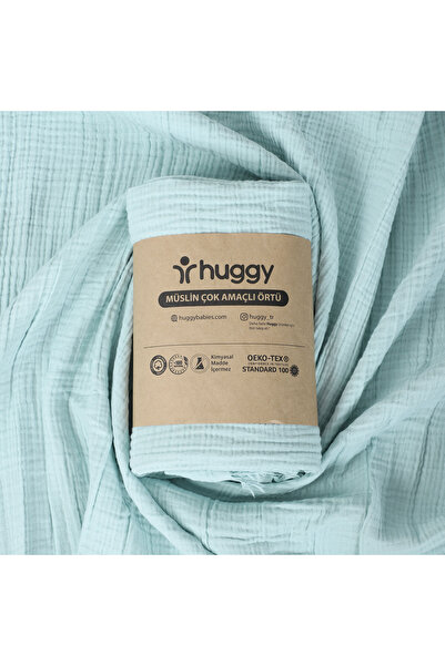 Huggy Mint Green Muslin Baby Blanket 100X130 – 4 Layer Cotton Cover / Swaddle