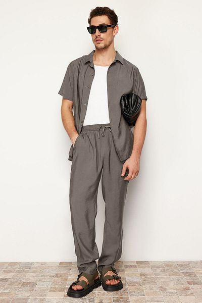 Trendyol Collection Khaki Regular Fit elastický pas se zavazováním Modal, smíšené kalhoty s měkkým knoflíkem Tmnss24Pl00000