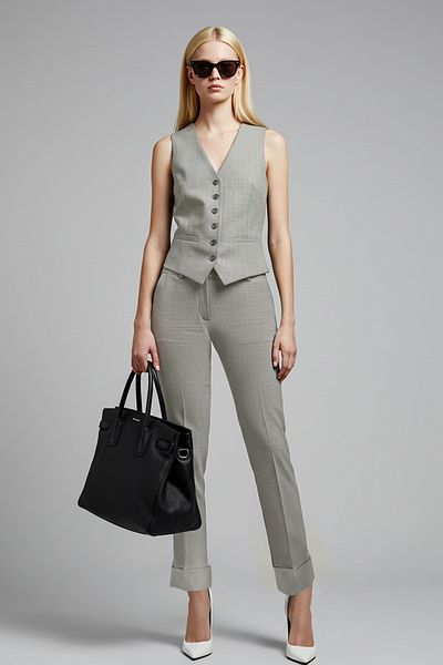 Trendyol Collection Gray Polyviscose Carrot Double Leg Trousers Twoss25Pl00040