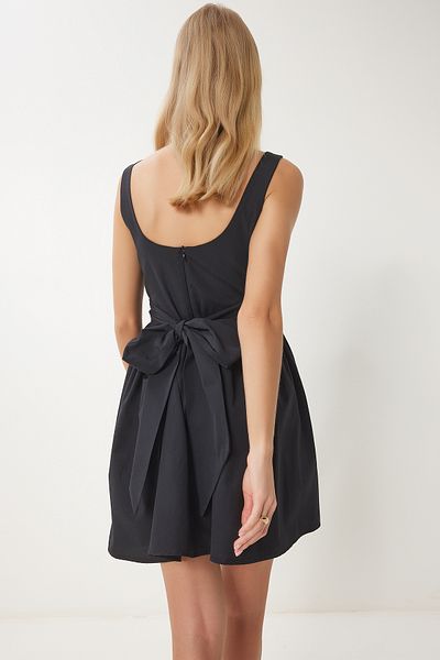 Happiness İstanbul Women's Black Bow Mini Poplin Dress Ub00355