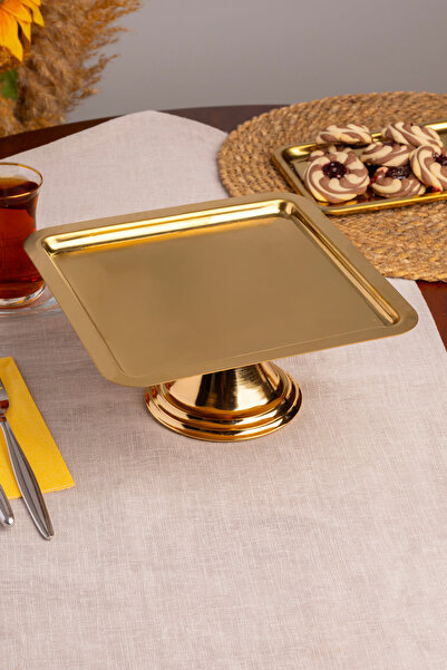 Aslı Hediyelik Lüx Kare Gold Ayaklı Kek, Pasta, kurabiye,Tatlı, ikramlık, Çeyizlik Sunum Servis Standı