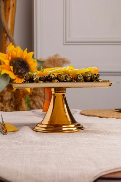 Aslı Hediyelik Luxury Square Gold Pedestal Cake, Pastry, Cookie, Dessert, Catering, Dowry Presentation Serving Stand