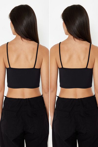 Trendyol Collection Schwarz-Schwarzes 2er-Pack flexibles Crop-Top mit Polyamidanteil