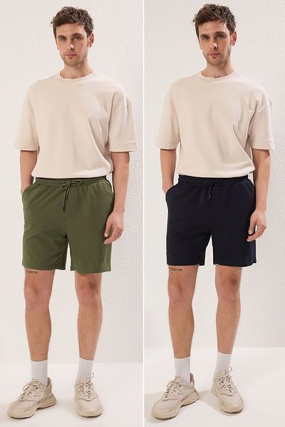 Trendyol Collection Navy Blue-Khaki Straight Cut 2-Piece Shorts Pack - Tmnss21Sr0095