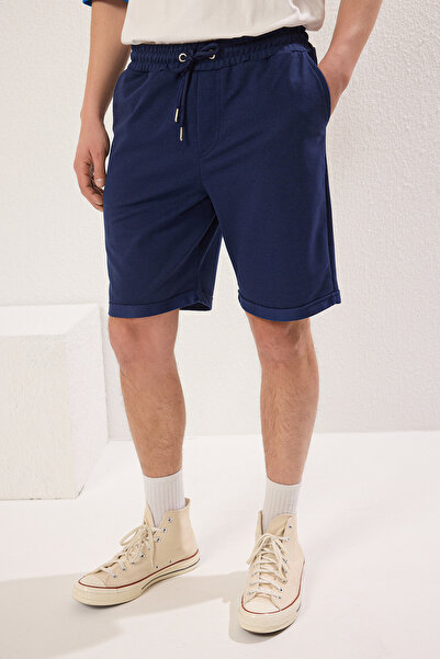 Trendyol Collection Indigo μεσαίου μήκους διπλό σορτς - Λαστιχένια μέση με κορδόνια TMNSS21SR0046