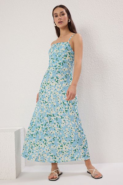 Trendyol Collection Μπλε ίσιο κομμένο Gipeli Maxi υφαντό φόρεμα TWOSS25EL00626
