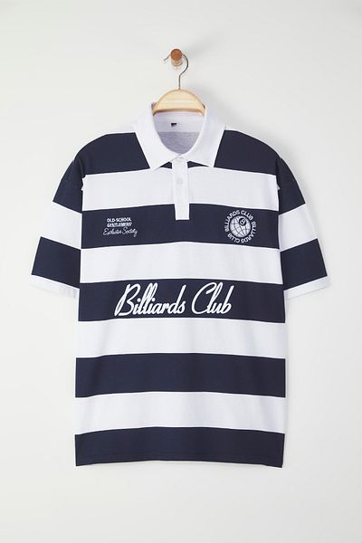 Kolekcia Trendyol Námornícka modrá Oversize Line tlačené vyšívané polo 100% bavlna TMNSS25PO00014