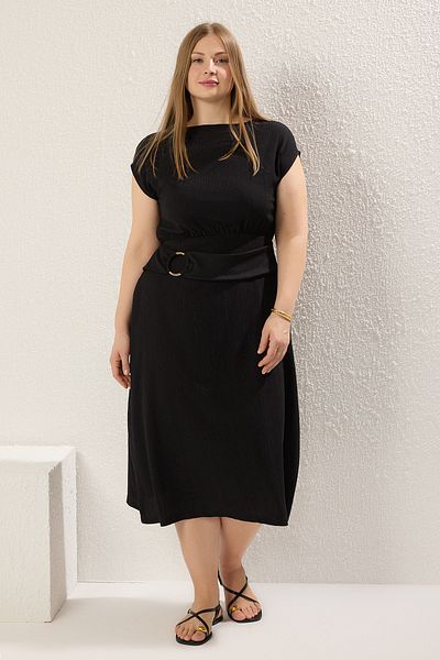Trendyol Curve Black Accessory Detailed Maxi Length Knitted Large Size Dress Tbbss25Ah00197