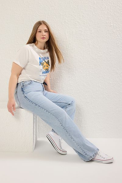 Trendyol Curve Blue High Waist Wide Leg Large Size Jeans Tbbss24Cj00042