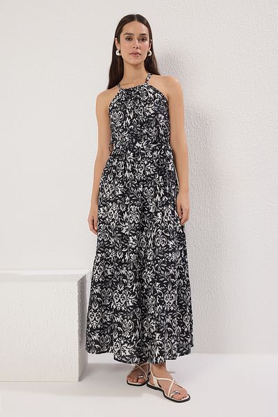 Trendyol Collection Πολύχρωμο φόρεμα με ζώνη μετατόπισης καπίστρι γιακά Shally Maxi Woven TWOSS24EL00872