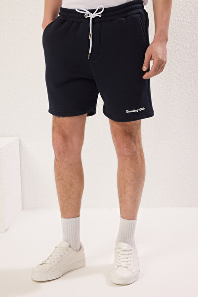 Trendyol Collection Μπλε Navy κανονικό/κανονικό κόψιμο χοντρό/εσωτερικό φλις ανάγλυφο σορτς TMNSS25SR00011