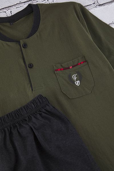 Edit by Trendyol Khaki Regular Fit Pletená pyžamová souprava s knoflíkovým límcem TEDSS25PT00004