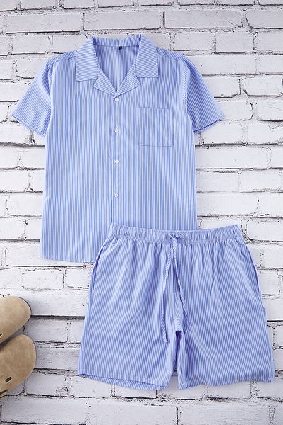 Trendyol Collection Modrá Oversize Fit Dowry Stripe Tkané pyžamo Set TMNSS25PT00064