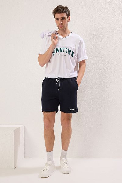 Trendyol Collection Sötétkék normál/normál szabású vastag/belső polár dombornyomott rövidnadrág TMNSS25SR00011