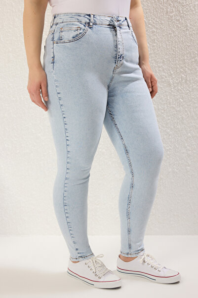 Trendyol Curve Сині джинси з високою талією, еластичні, великий розмір, облягаючі TBBSS22JE0189