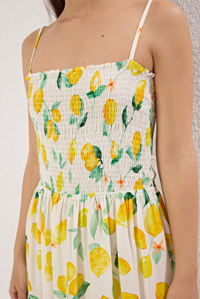 Trendyol Collection Yellow Tropical Midi Skirt - Gimped Woven Dress with Waist Opening