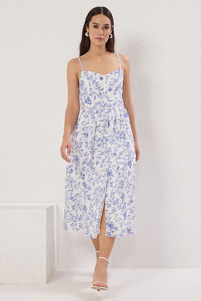 Trendyol Collection White Floral A-Line Lining Midi Woven Dress Twoss25El00524