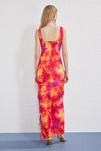 Trendyol Collection Βραδινό φόρεμα μάξι με πολύχρωμη φόδρα με βολάν