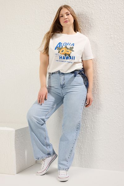 Trendyol Curve Blue High Waist Wide Leg Large Size Jeans Tbbss24Cj00042