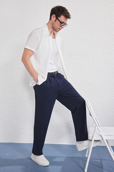 Trendyol Collection Λευκό κανονική εφαρμογή με υφή χαλαρό ανδρικό πουκάμισο TMNSS25GO00076