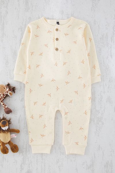 TRENDYOLKIDS Μπεζ κοριτσάκι 100% βαμβακερό εμπριμέ μακρυμάνικο ρόμπα TKDSS25TU00003